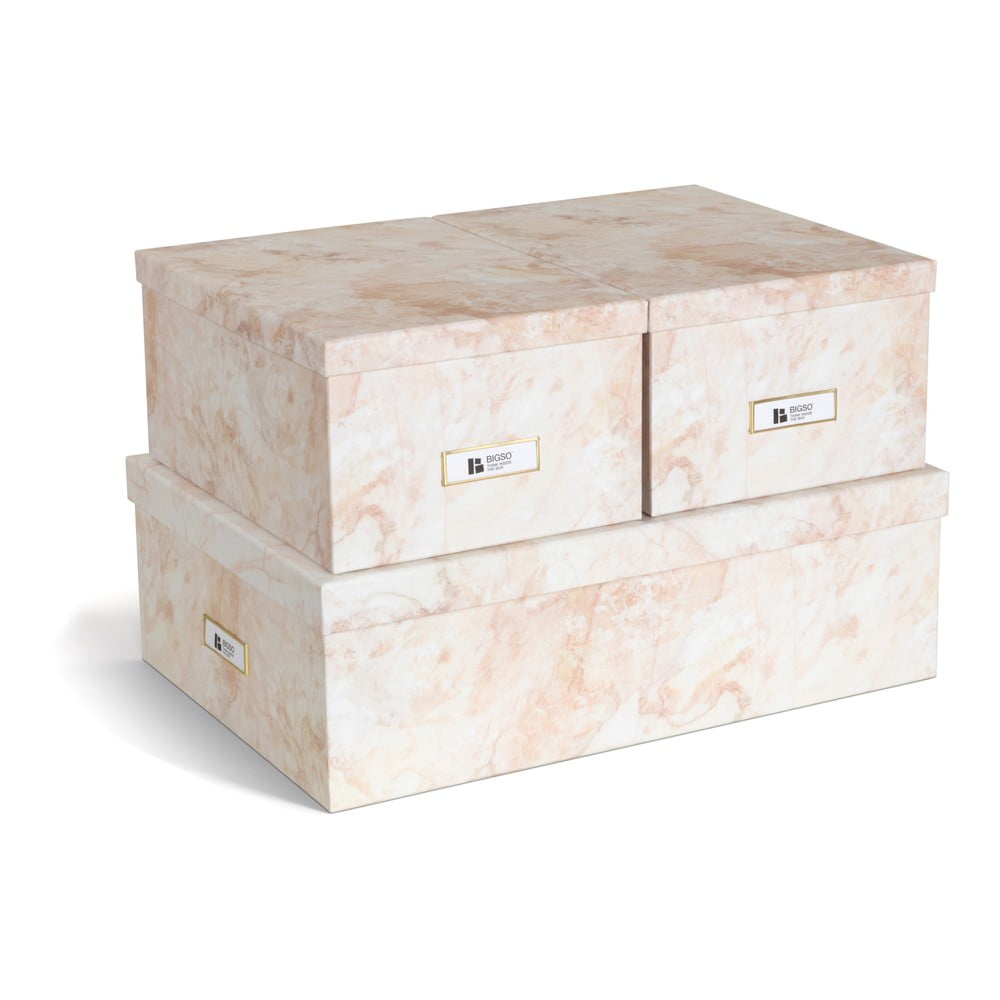 Cutii de depozitare bej 3 buc. din carton, cu capac, decorative 31x47x15,5 cm Inge Paper Laminate – Bigso