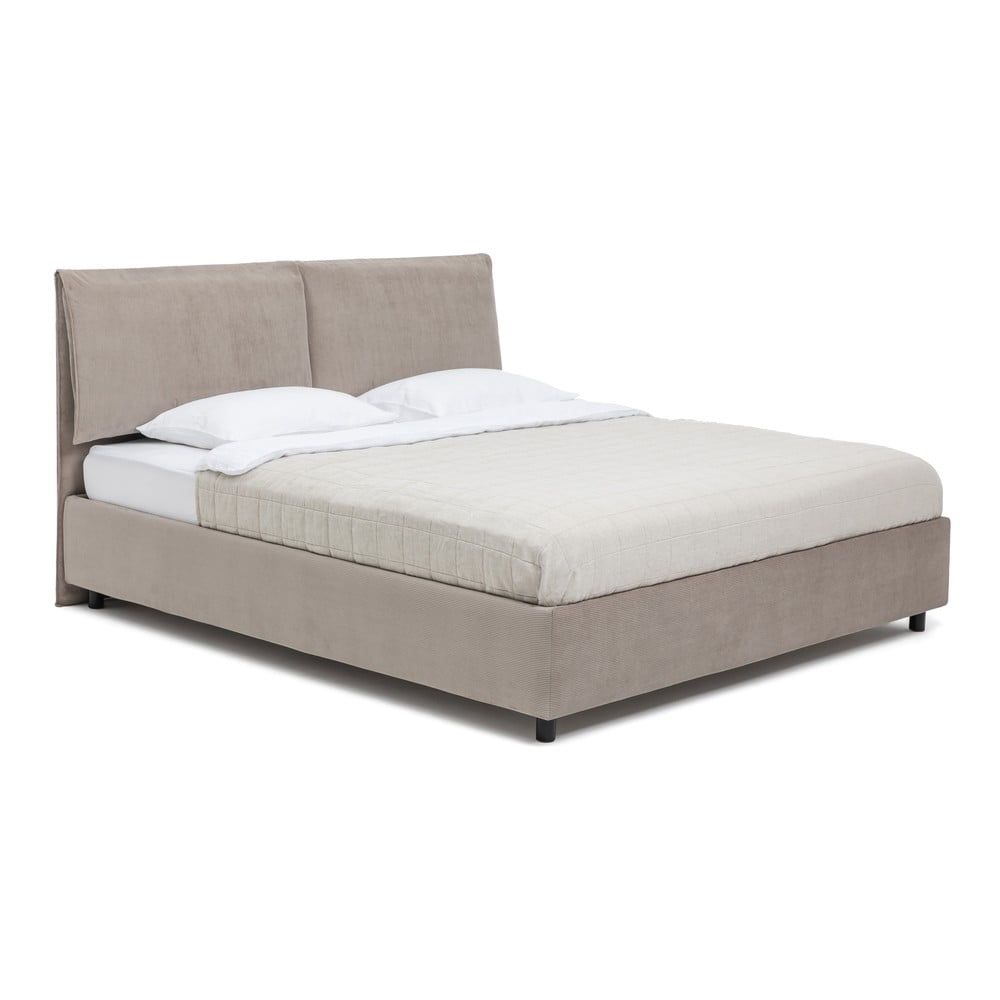 Pat matrimonial taupe tapițat cu spațiu de depozitare cu somieră 160x200 cm Myra Pillow – Bonami Selection