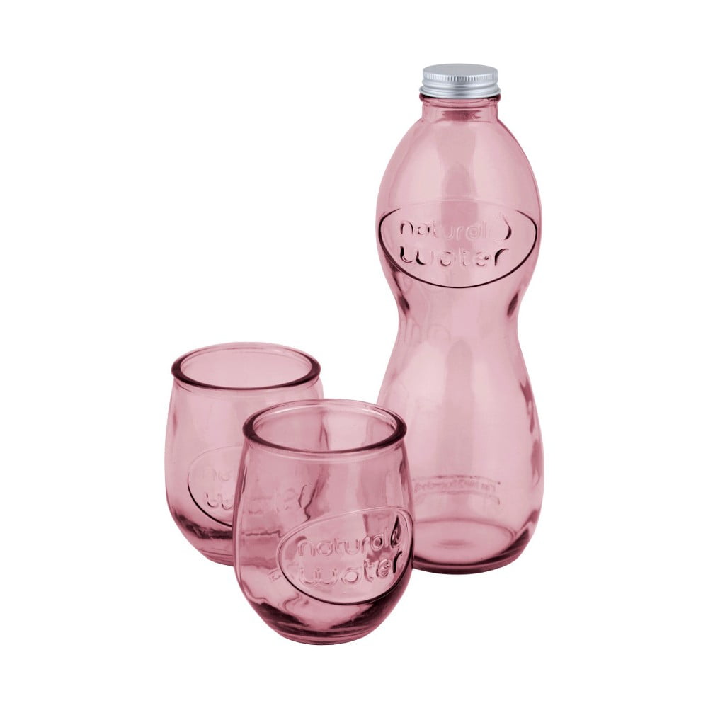 Set 1 sticlă și 2 pahare din sticlă reciclată Ego Dekor Water, roz bonami.ro imagine 2022