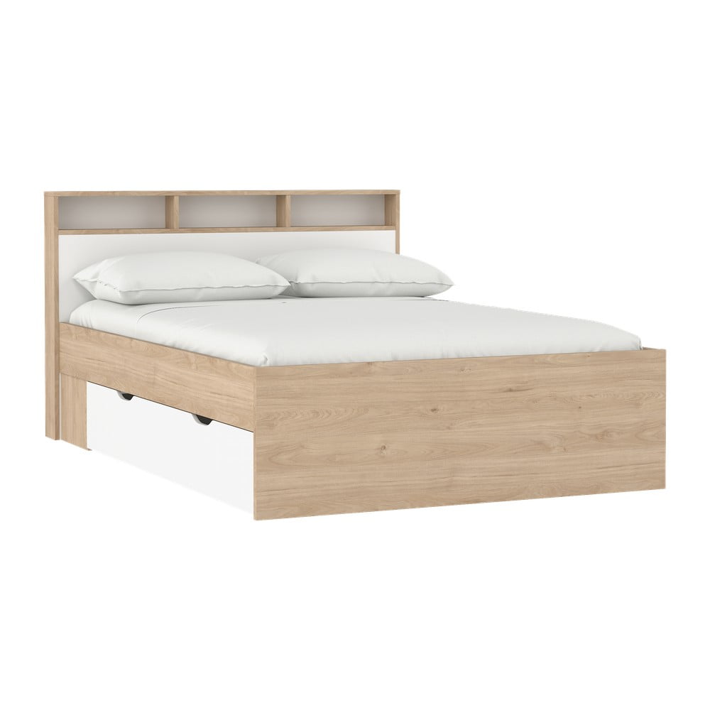 Pat matrimonial în culoare naturală cu aspect de lemn de stejar cu spațiu de depozitare fără somieră 140x200 cm Ikast – Tvilum