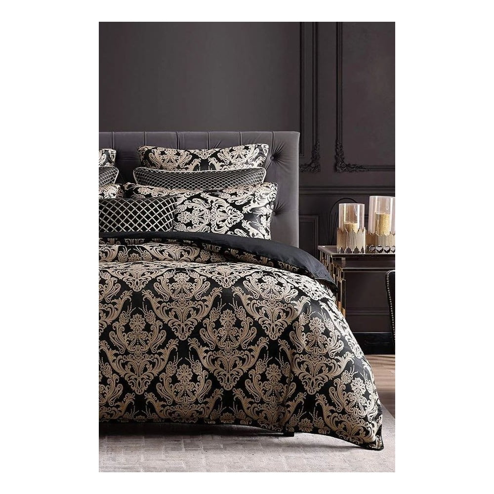 Lenjerie de pat maro din bumbac ranforcé pentru pat dublu/extins cu cearceaf inclus/cu 4 piese 200x220 cm Damask – Mila Home