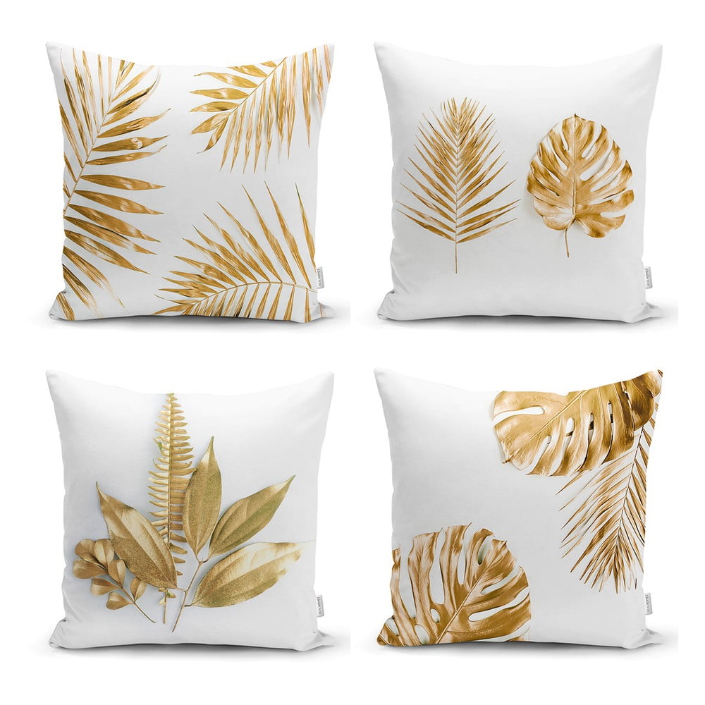 Set 4 fețe de pernă Minimalist Cushion Covers Gold Leaves Modern, 45 x 45 cm 'Modern imagine noua somnexpo.ro