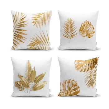 Set 4 fețe de pernă minimalist cushion covers gold leaves modern, 45 x 45 cm