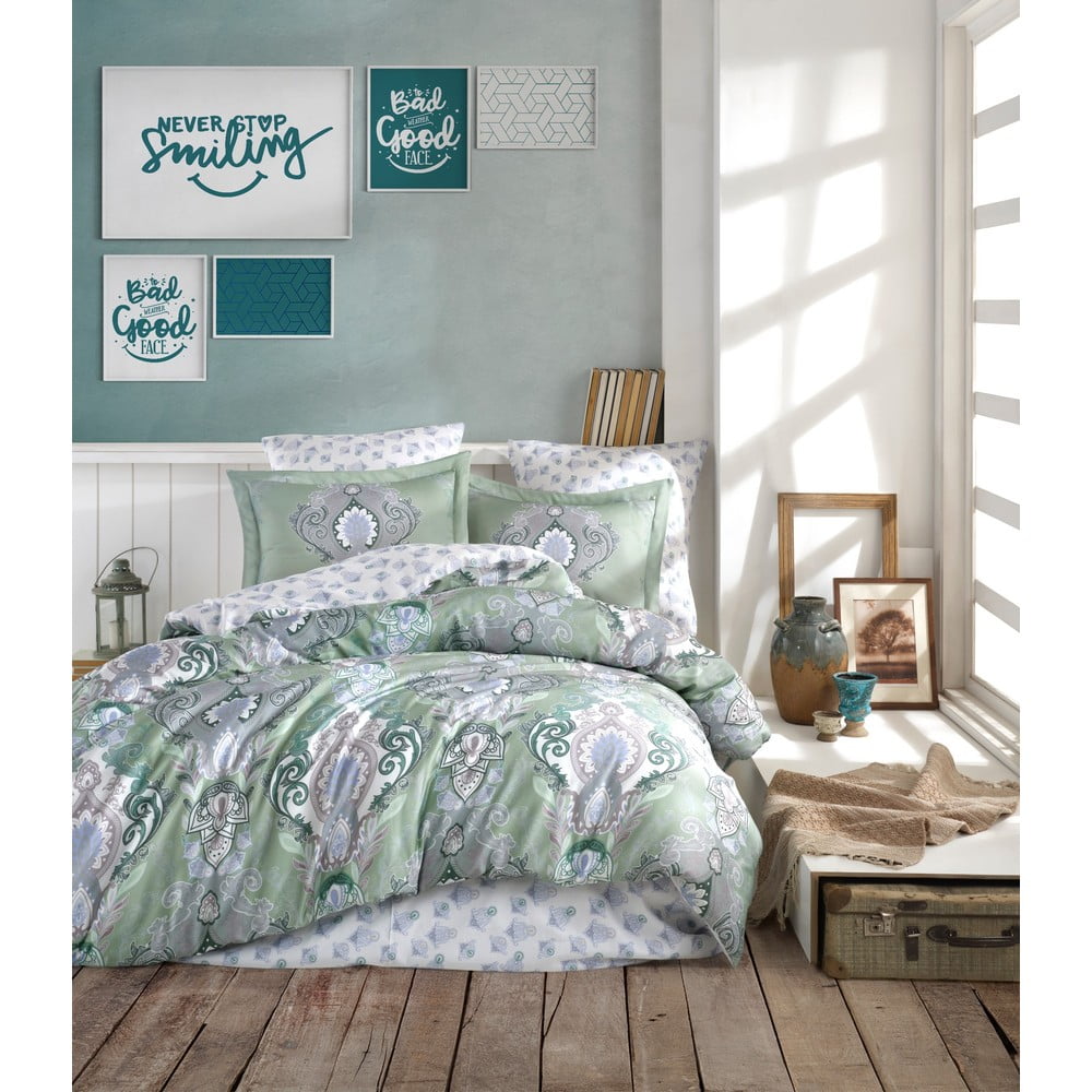 Lenjerie de pat din bumbac satinat pentru pat dublu cu cearșaf Primacasa by Türkiz Mavarova, 160 x 220 cm, verde bonami.ro imagine 2022