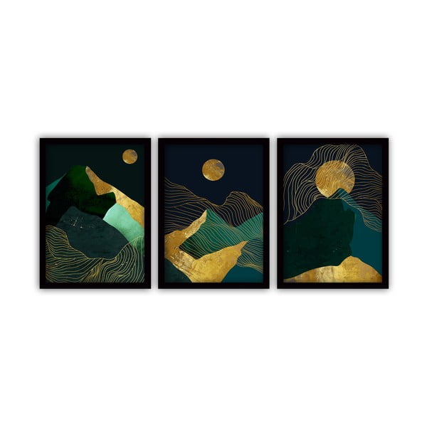 Set 3 tablouri cu ramă neagră Vavien Artwork Midnight, 35 x 45 cm