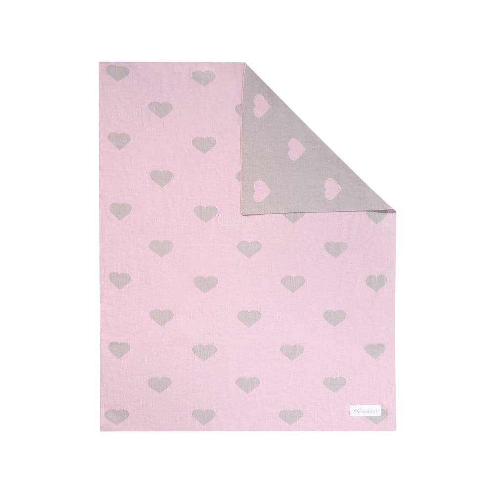 Pătură din bumbac pentru copii Kindsgut Hearts, 80 x 100 cm, roz-bej 100 imagine noua somnexpo.ro