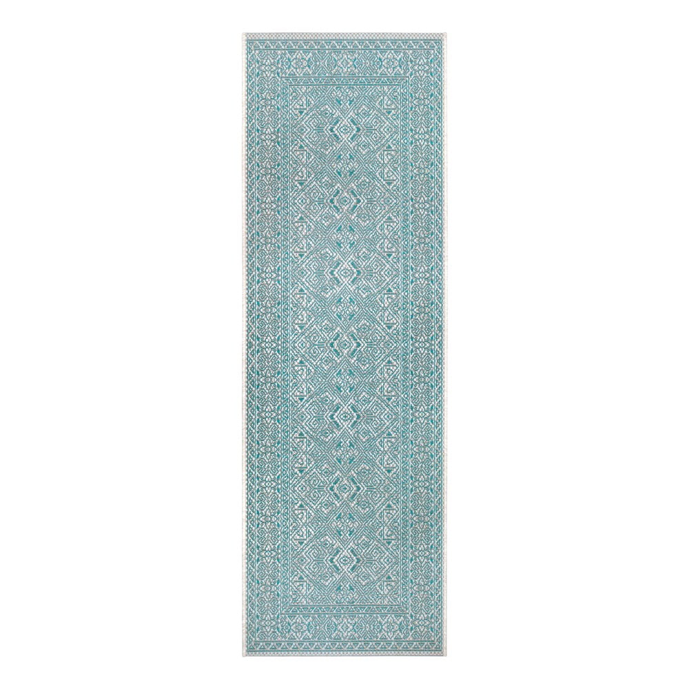 Covor adecvat pentru exterior NORTHRUGS Cuadrado, 70 x 200 cm, turcoaz - bej