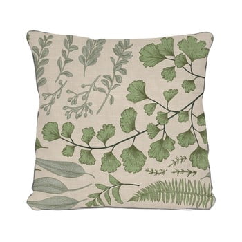 Pernă linen couture botanical, 45 x 45 cm, bej, model frunze