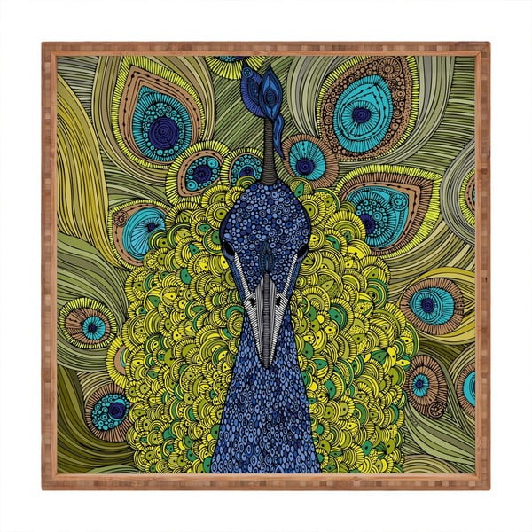 Tavă decorativă din lemn Peacock, 40 x 40 cm