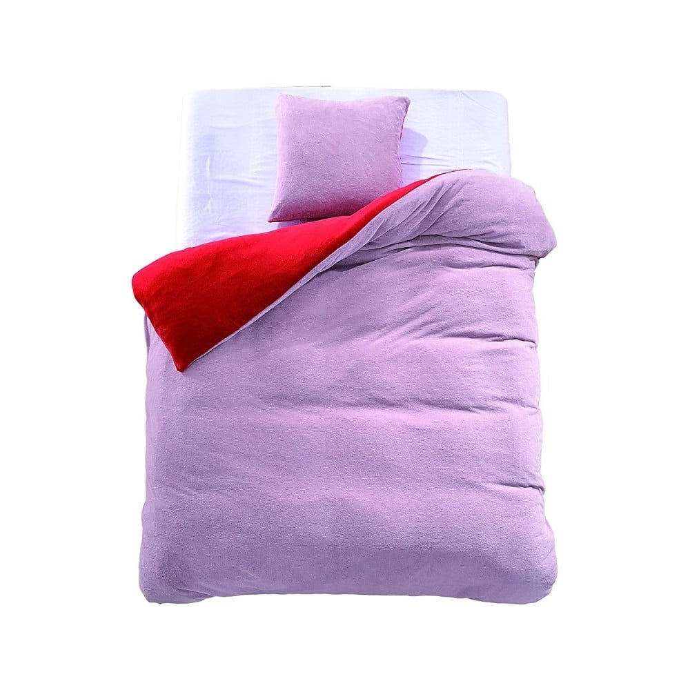 Lenjerie de pat reversibilă din microfibră DecoKing Furry, 200 x 220 cm, roșu - roz