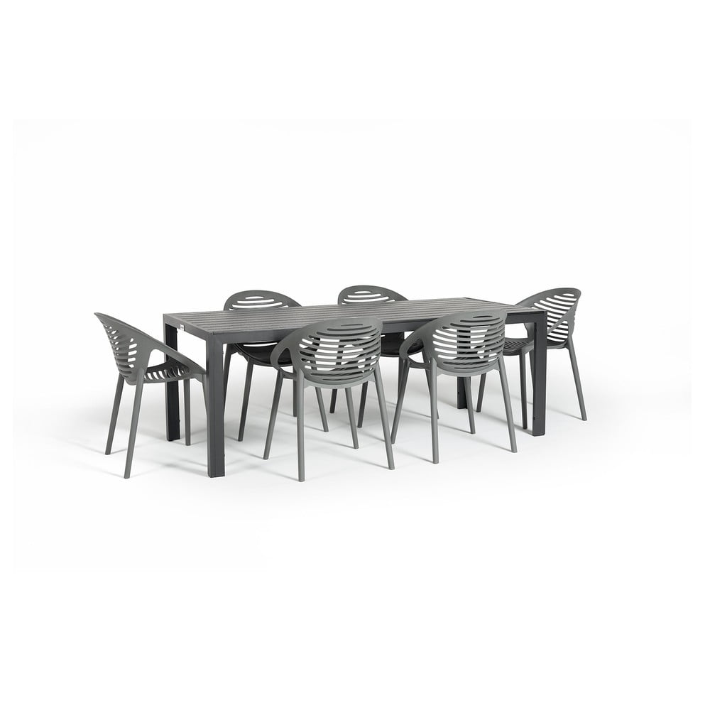 Set mobilier de grădină pentru 6 persoane cu scaune gri Joanna și masă Viking, 90 x 205 cm Bonami Selection