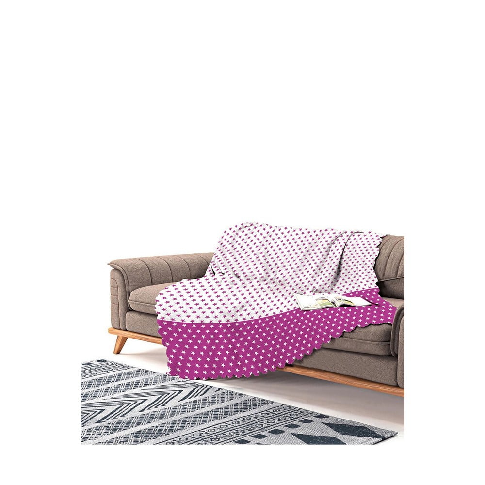 Cuvertură pentru canapea din chenilă Antonio Remondini Stars, 90 x 180 cm, alb-violet