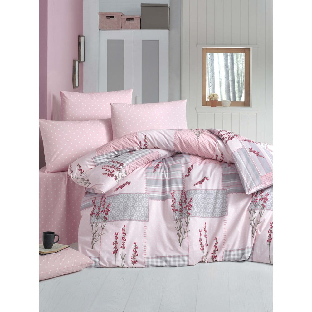 Lenjerie de pat dublu roz deschis din bumbac extinsă cu cearșaf și cuvertură 240×260 cm Burcak – Mijolnir 240x260 imagine noua