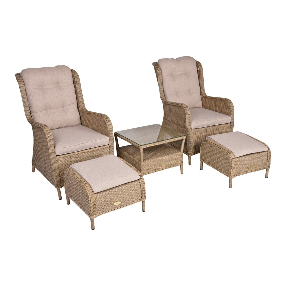 Lumina maro deschis rattan artificial rattan gradina lounge set pentru 2 Valencia - Garden Pleasure