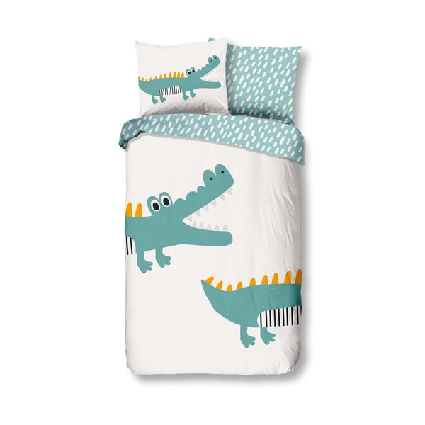 Lenjerie de pat din bumbac pentru copii Good Morning Crocodile, 140 x 220 cm