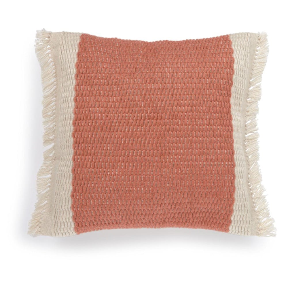 Față de pernă din plastic reciclat kave home isaura, 45 x 45 cm, alb- portocaliu