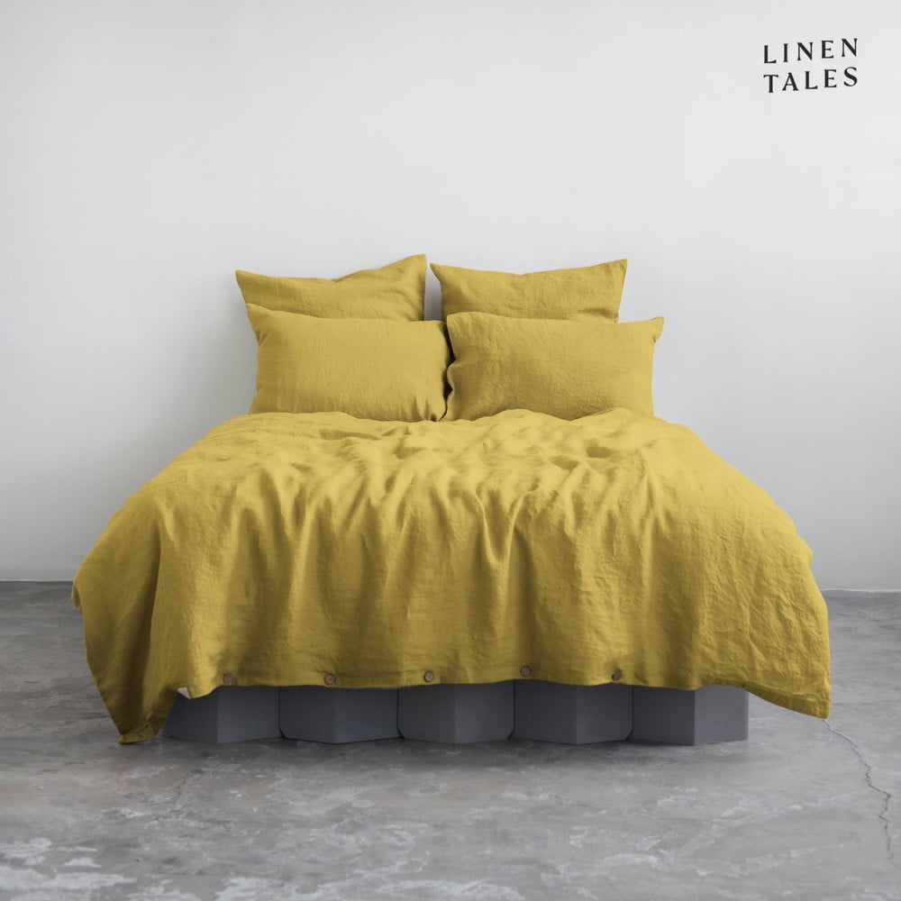 Lenjerie de pat galbenă din in pentru pat de o persoană 135×200 cm – Linen Tales 135x200 imagine noua