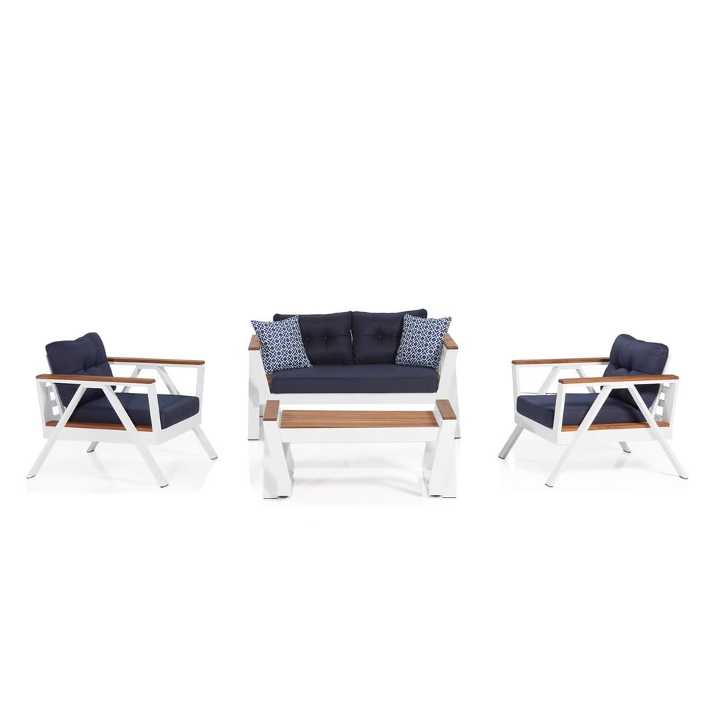 Set mobilier de grădină alb/albastru pentru 4 pers. atlas – floriane garden