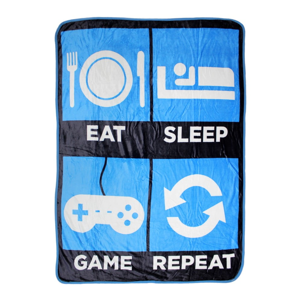 Pătură de plajă Big Mouth Inc. Eat Sleep Game Repeat, 114 x 152 cm, albastru