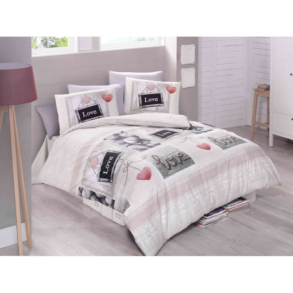 Lenjerie de pat roz/crem din bumbac pentru pat de o persoană 140×200 cm Romantique – Mijolnir 140x200 imagine noua
