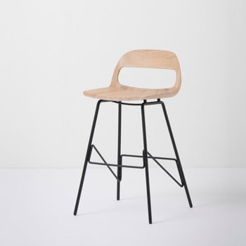 Scaun de bar din lemn masiv de stejar cu picioare negre gazzda leina, 83 cm h