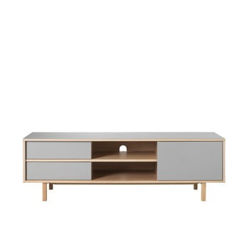 Masă tv cu picioare din lemn de stejar unique furniture bilbao, gri