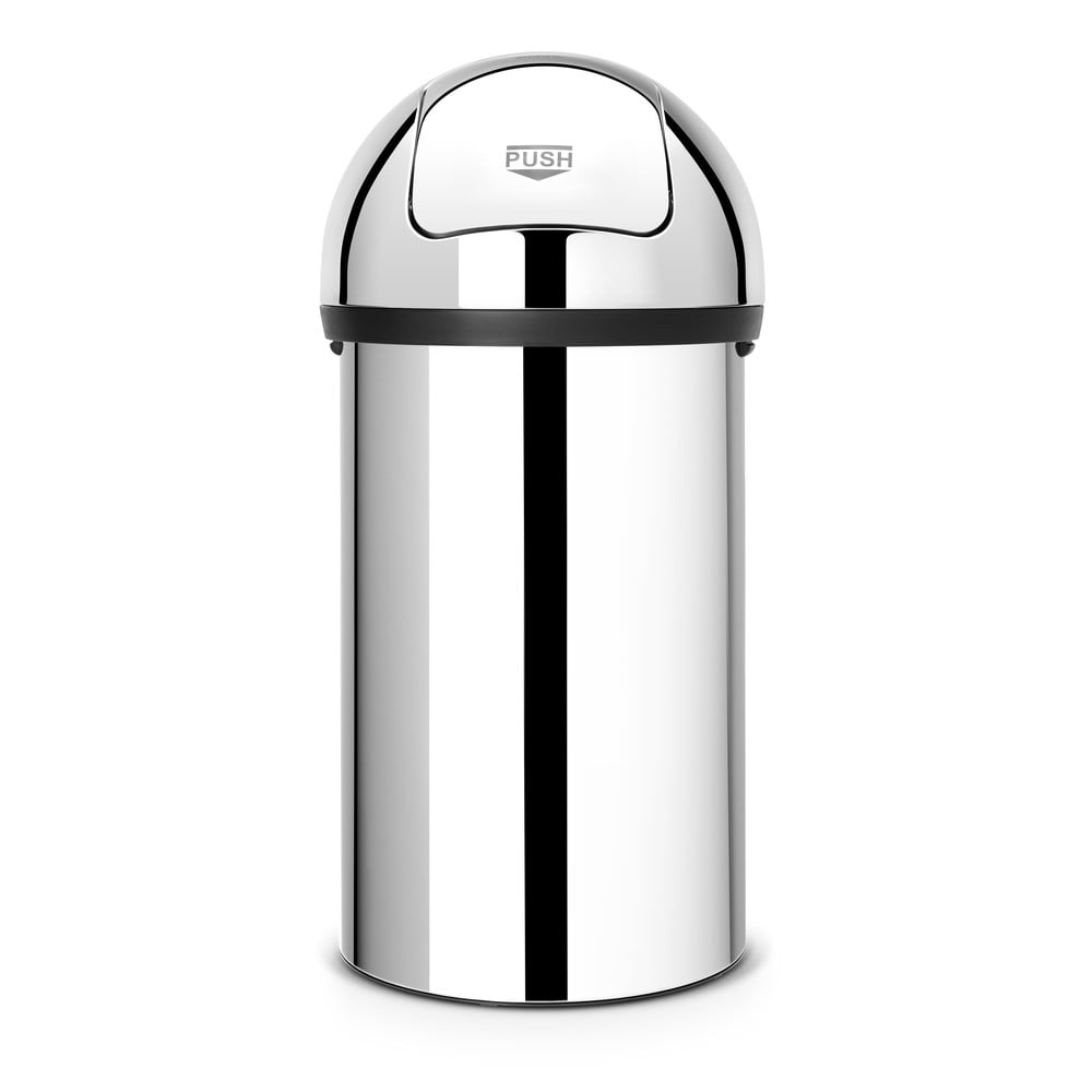 Coș de gunoi argintiu lucios din oțel 60 l Push Bin – Brabantia