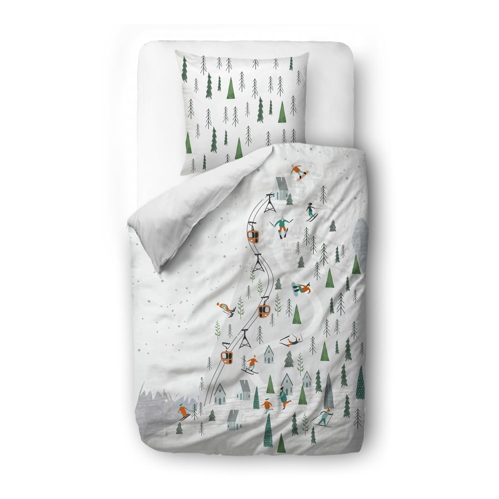Lenjerie de pat albă din bumbac satinat 140×200 cm Ski Slope – Butter Kings 140x200 imagine noua somnexpo.ro