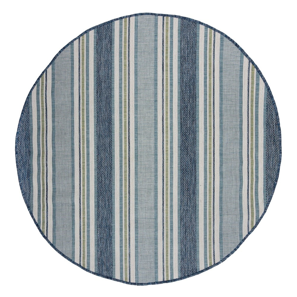Covor pentru exterior și interior albastru-verde rotund ø 160 cm Roma Stripe – Flair Rugs