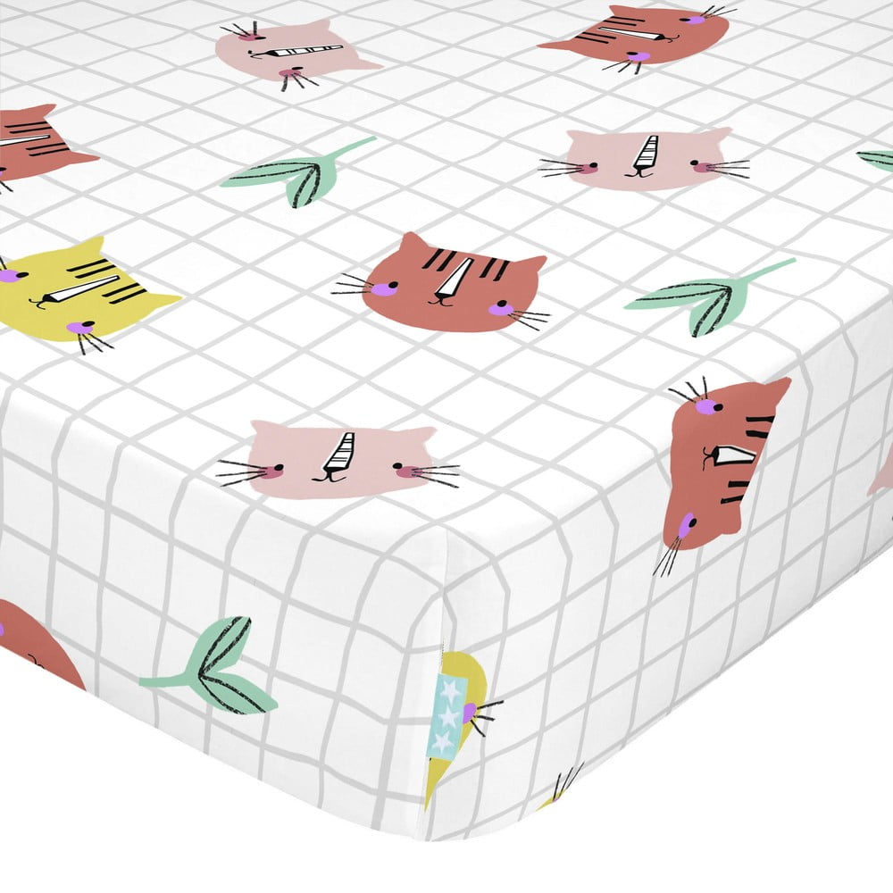 Cearceaf din bumbac pentru copii moshi moshi meow, 60 x 120 cm