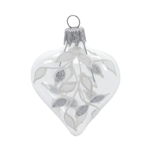Set 4 globuri de Crăciun din sticlă Ego Dekor Heart, alb-argintiu