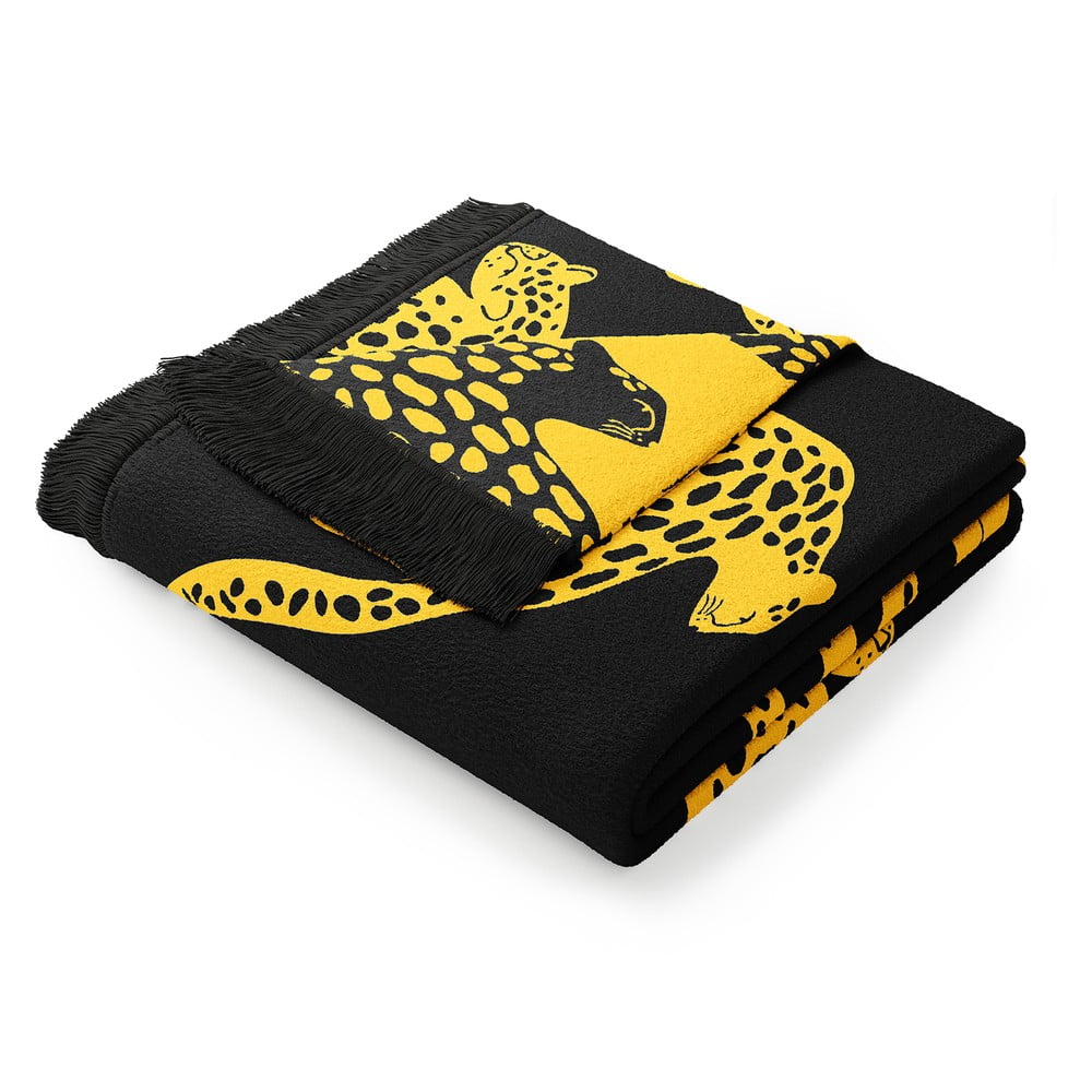 Pătură cu amestec de bumbac AmeliaHome Cheetah, 150 x 200 cm, galben-negru 150 imagine noua somnexpo.ro