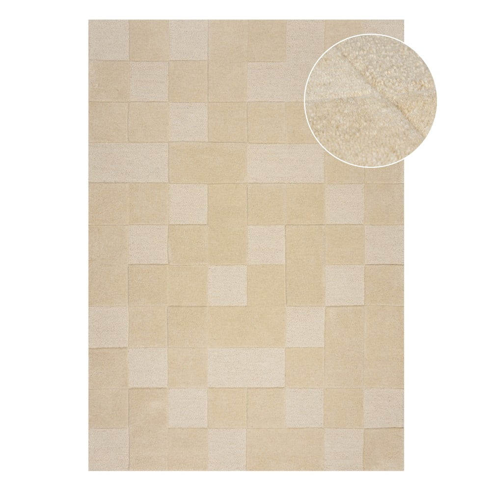 Covor din lână bej 290x200 cm Checkerboard - Flair Rugs