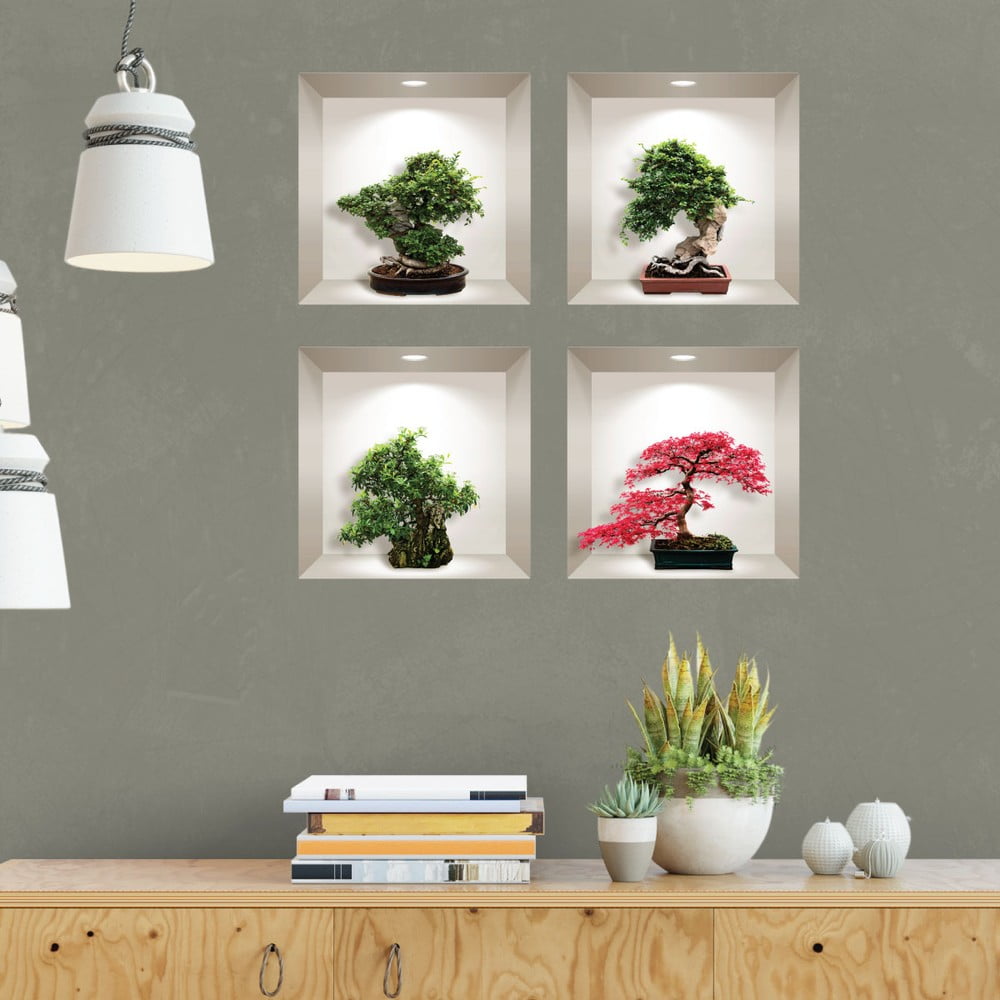 Set 4 autocolante 3D pentru perete Ambiance Bonsai Maple Ambiance