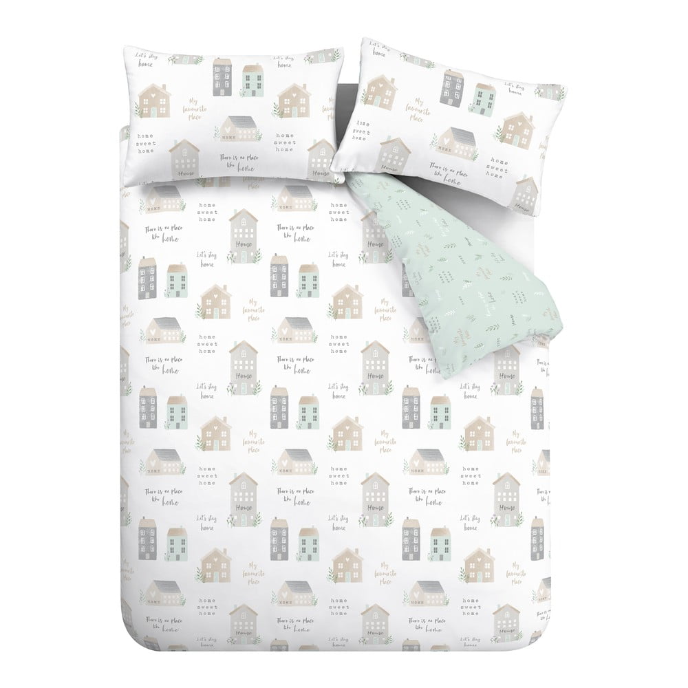 Lenjerie de pat albă/verde-deschis pentru pat de o persoană 135×200 cm Home Sweet Home – Catherine Lansfield 135x200