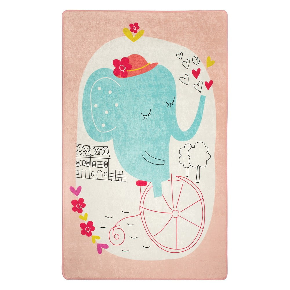 Covor antiderapant pentru copii Chilai Elephants Bike 140 x 190 cm