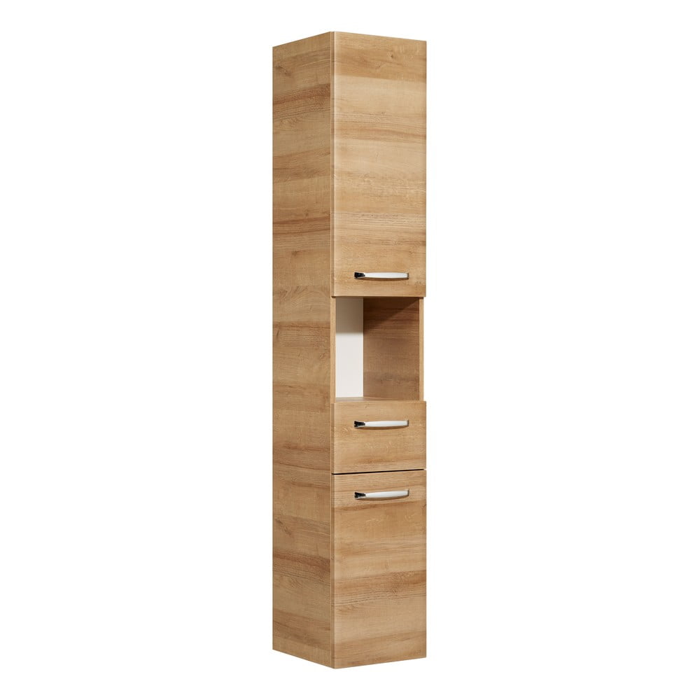 Dulap de baie în culoare naturală cu aspect de lemn de stejar 168x30 cm Quickset 318 – Pelipal