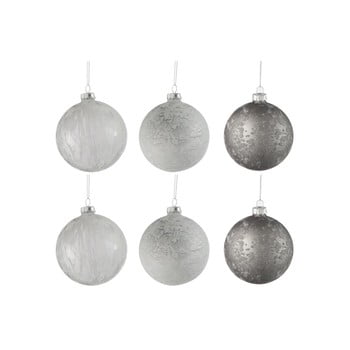 Set 6 globuri din sticlă pentru crăciun j-line bauble, ø 8 cm, alb-argintiu