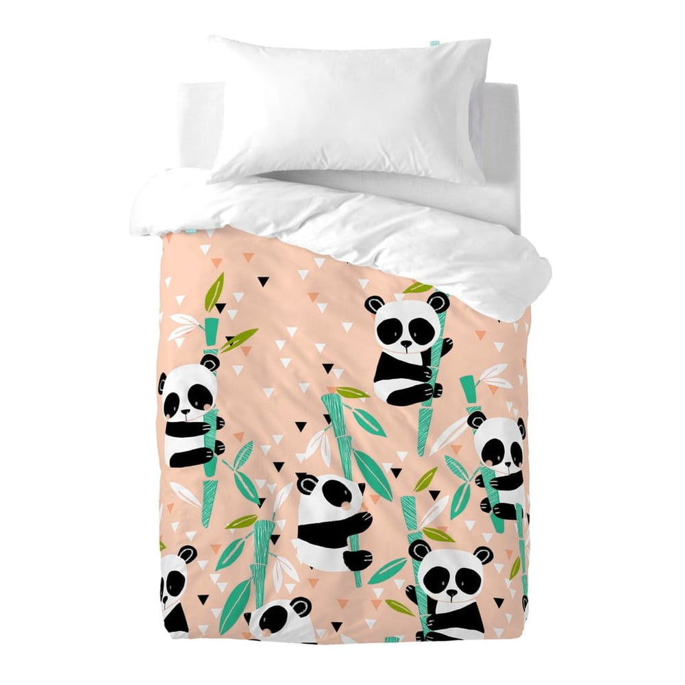 Lenjerie de pat din bumbac pentru copii Moshi Moshi Panda Garden, 100 x 120 cm 100 imagine noua somnexpo.ro