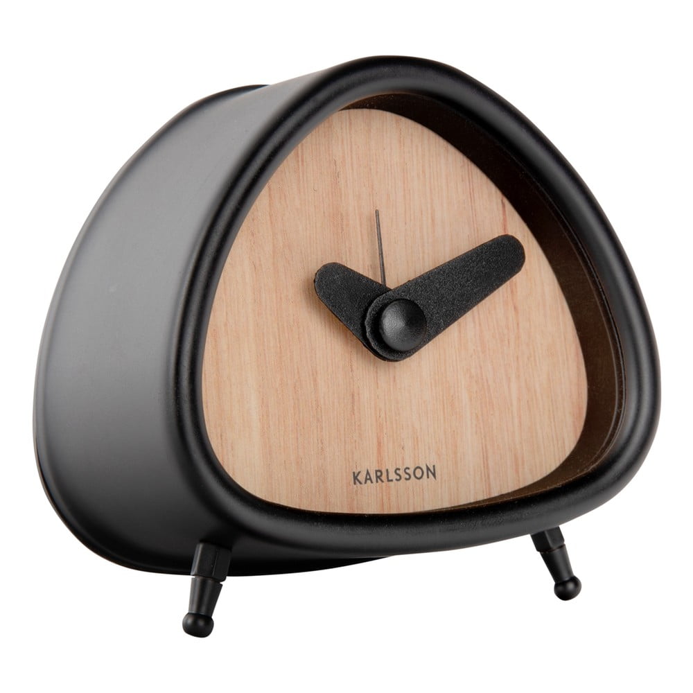 Ceas deșteptător cu aspect de lemn Karlsson Triangle, înălțime 8,6 cm, negru bonami.ro
