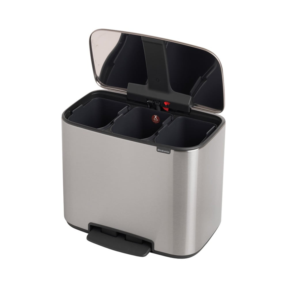 Coș de gunoi gri de reciclat/cu pedală din oțel 33 l Bo – Brabantia