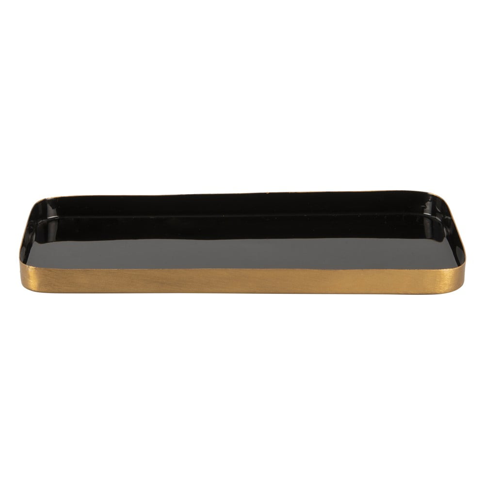 Tavă servire din metal pt living festive, 13 x 25 cm, negru-auriu
