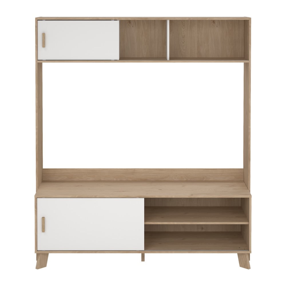 Set TV alb-în culoare naturală cu aspect de lemn de stejar 159x181x48 cm Ikast – Tvilum