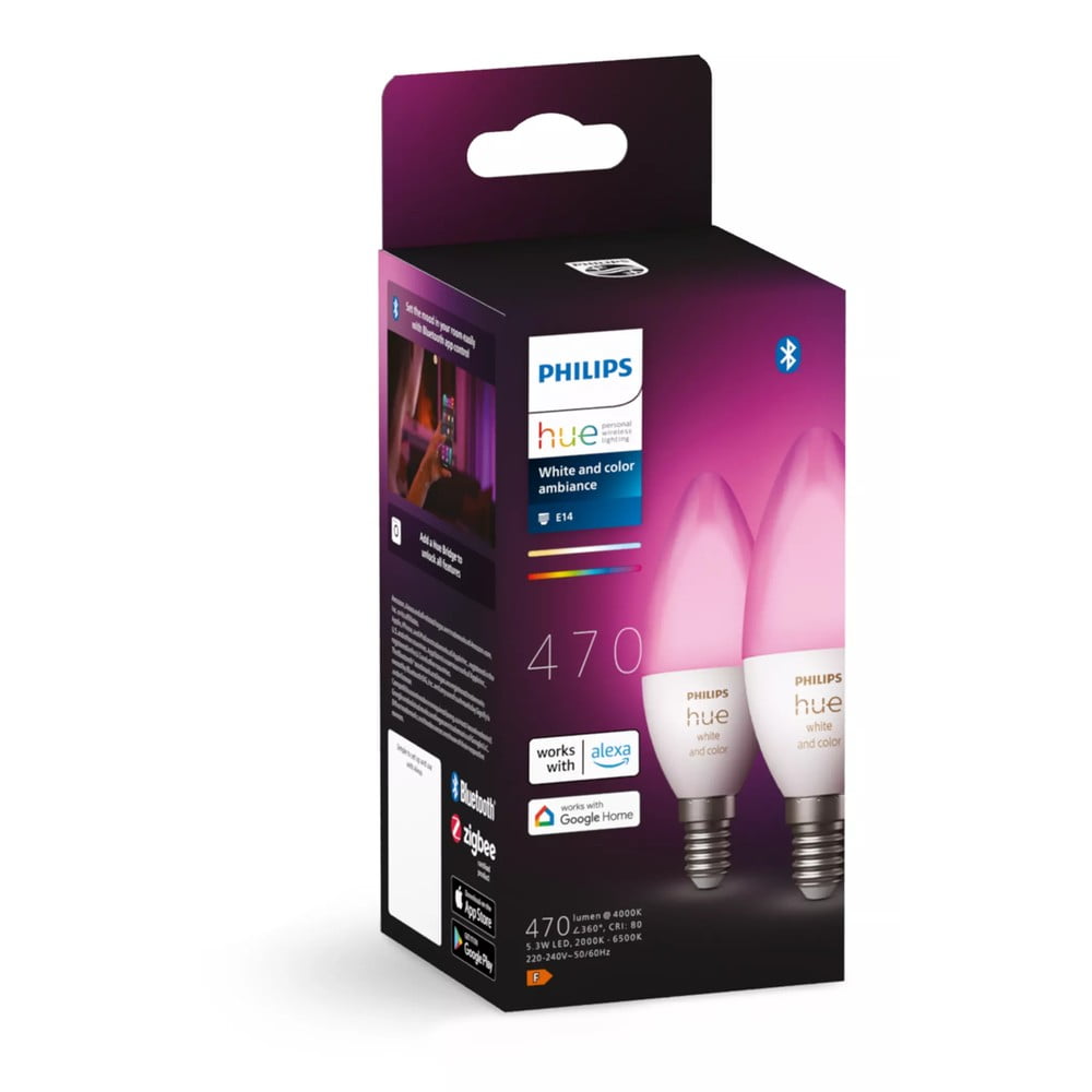 Becuri smart LED E14, 2 buc. 5 W White and color ambiance – Philips Hue