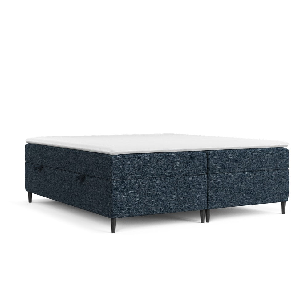 Pat boxspring albastru închis cu spațiu de depozitare 140x200 cm Araya – Maison de Rêve