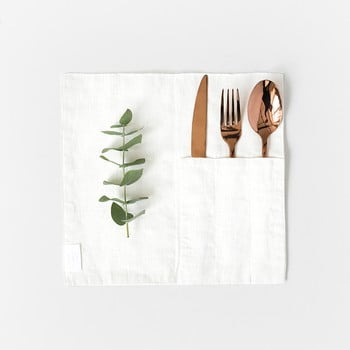 Set 2 suporturi-buzunar din in pentru tacâmuri linen tales, alb