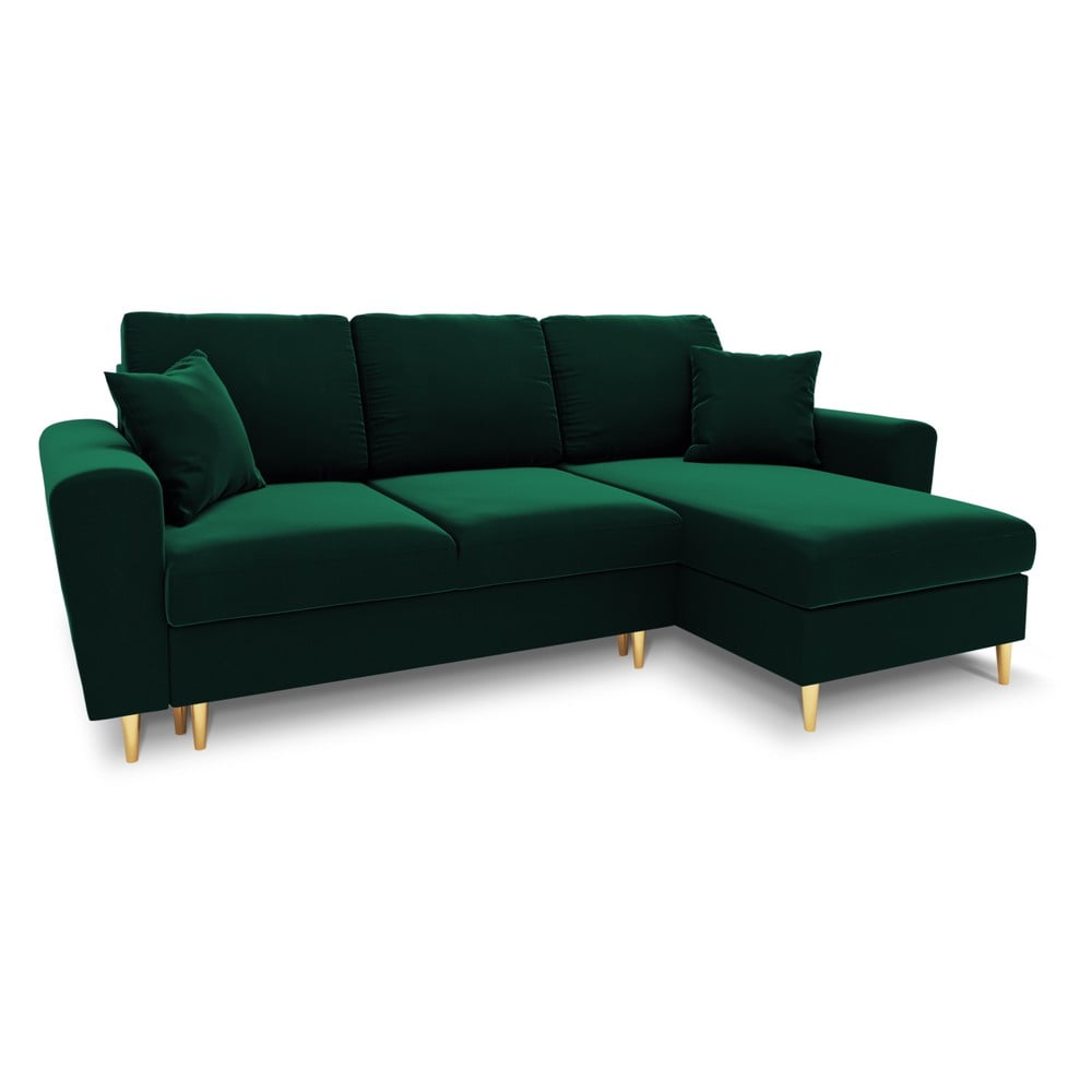 Colțar verde extensibil, cu spațiu de depozitare cu tapițerie din catifea Kyoto – Cosmopolitan Design