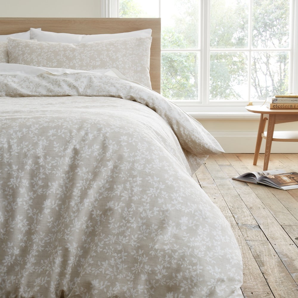 Lenjerie de pat alb-bej din bumbac pentru pat de o persoană 135x200 cm Shadow Leaves – Bianca