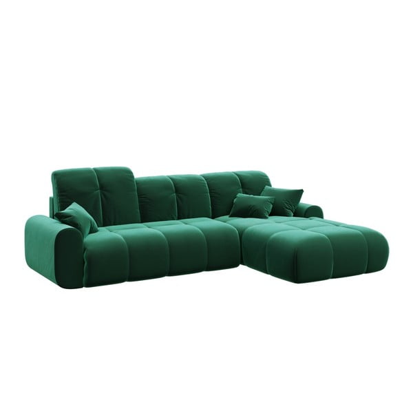 Canapea extensibilă din catifea cu șezlong pe partea dreaptă devichy Tous, verde închis
