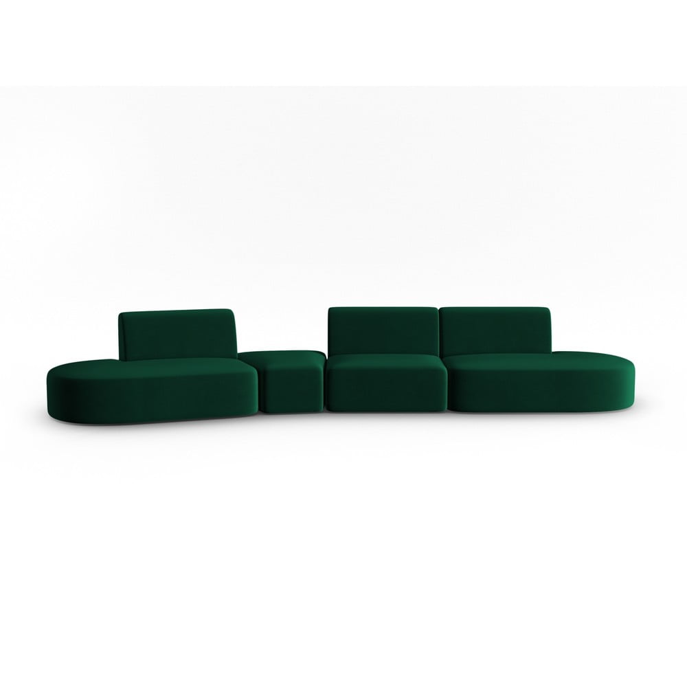 Canapea verde cu tapițerie din catifea cu colț pe partea stângă 428 cm Paolo – Milo Casa
